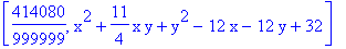 [414080/999999, x^2+11/4*x*y+y^2-12*x-12*y+32]